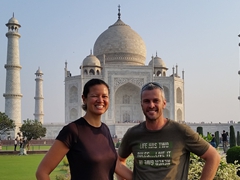 Posing in front of the Taj Mahal, the quintessential symbol of India