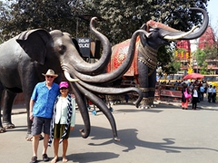 Posing with the elephants guarding the Red Fort; Delhi