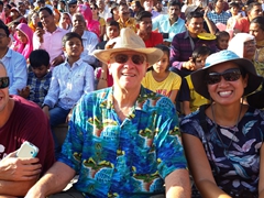 Smiling (despite the heat) as we wait for the Wagah Border Ceremony to start