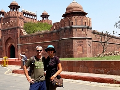 Posing by the Delhi Gate of the Red Fort; Delhi
