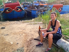 Yay! We made it to the end of the run...celebrating with a bit of water and beer; Saigon Hash House Harriers