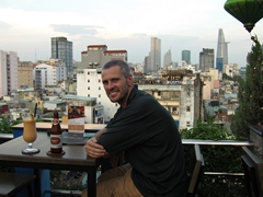 Robby taking in Saigon's skyline at The View rooftop bar on Bui Vien street