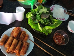 Fried spring rolls (chả giò), dipped in nước mắm...one of our favorites!