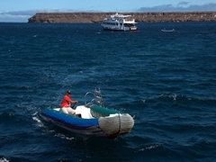 Getting picked up by zodiac after our North Seymour Island excursion
