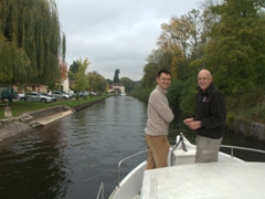 Tom and dad enjoying the view on our cruise from Bailly to Auxerre