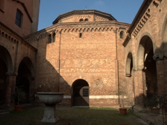 Inner courtyard of Basilica di Santo Stefano, an 8th century complex of religious buildings (churches, cloisters and a museum)