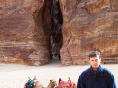Robby in front of the Siq entrance to the Treasury; Petra