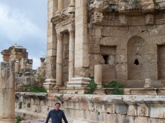 Becky by the public fountain or Nymphaeum; Jerash