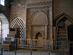 The circa 1310 elaborately carved stucco "Oljaytu Mihrab" (named after the Mongol ruler); Jameh Mosque; Isfahan