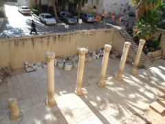 Old Jerusalem is a city of layers. Here, the old original columns are left intact while the rest of the city is built up around it