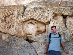 Robby in front of an amazing ceiling slab from the Temple of Bacchus; Baalbek