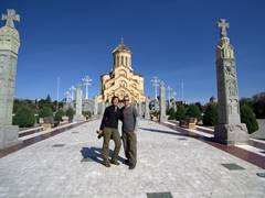 Posing in front of the impressive Sameba Cathedral