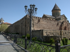 First view of UNESCO heritage 11th century Svetitskhoveli Cathedral