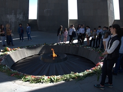 Visitors paying their respects at the Genocide Museum