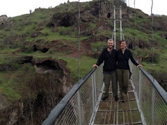 Posing on the suspension bridge leading to Khndzoresk 