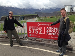 Robby and Lars pointing out the world record cable car ride (5.7 km) at Tatev