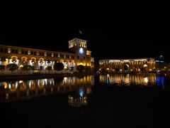 Republic Square lit up at night