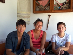 Luke, Becky and Bosnian tour guide, Mostar's Merchant Inn