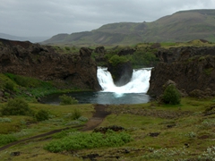 Unique double waterfall of Hjálparfoss