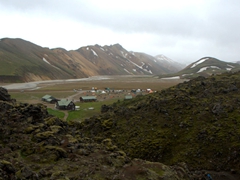 View of the campsite at Landmannalaugar