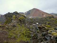 Even though its a dreary overcast day, the colorful rhyolite hues of Landmannalaugar can still be seen