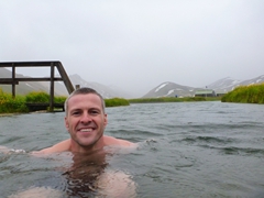 Robby soaking in the hot spring of Landmannalaugar