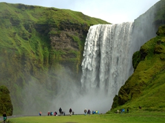 The powerful waterfall of Skógafoss can be seen from Ring Road (Rt 1). It is one of Iceland's biggest, with a height of 200 feet and a width of 80 feet

