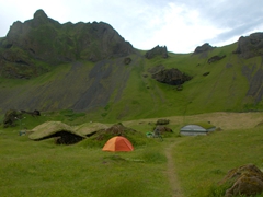One of Iceland's most unique campsites is located in the volcanic valley of Herjólfsdalur. This ended up being one of our favorite campsites