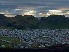 Late evening view of Heimaey village