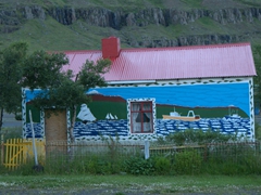 Exterior of Geirihús, the colorful painted house of a Seyðisfjörður artist