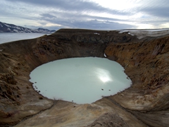 Another view of Askja. The milky blue pool of Viti Crater is 25 °C (warm enough for a quick dip), but unfortunately for us, access to Viti was sealed off