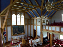 Interior view of Húsavík's wooden church Húsavíkurkirkja, built in 1907