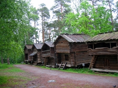 Traditional Finnish wooden dwellings, open air museum display