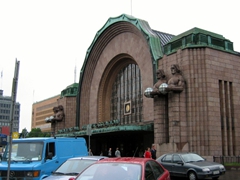 Helsinki’s train station (notice the huge statues holding globes standing adjacent to the main entrance)