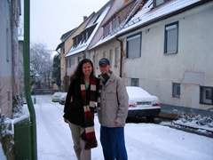 Enjoying the fresh blanket of snow outside our Sindelfingen home