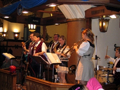 Another view of the Hofbrauhaus' brass instrument Oom-pah Band, playing lively Bavarian Music