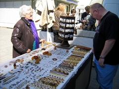 Preston checking out the selection of amber for sale; Old Riga
