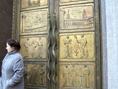 Brass door to the library of Vilnius University