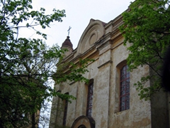 Facade of a fading church in old Vilnius